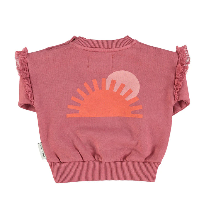 Sweatshirt w/ Frills on Shoulders - Pomegranate with "More Amore" Print