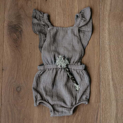 The Ruffle Romper - Lead Gray