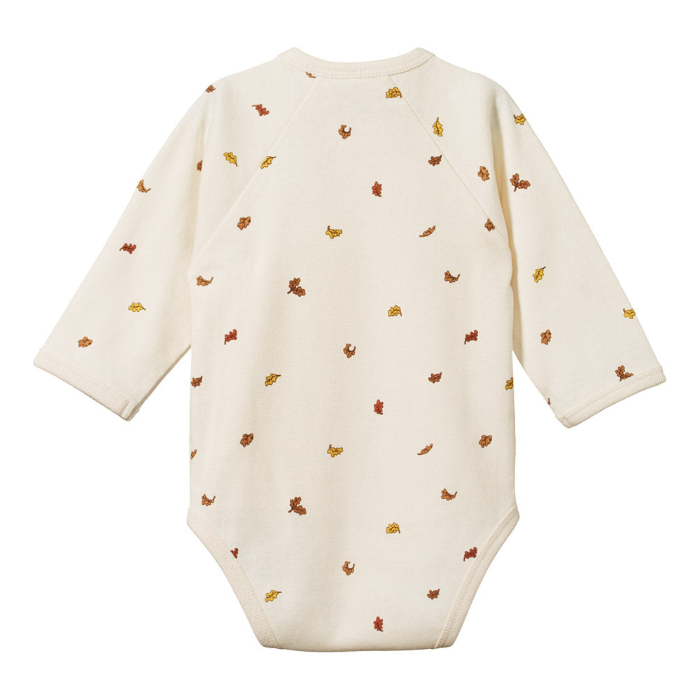 Long Sleeve Kimono Bodysuit - Leaf Print
