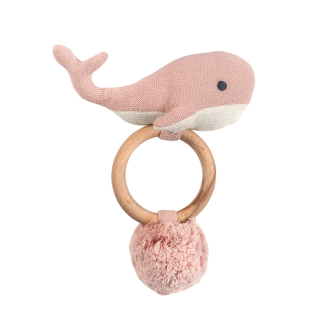 Organic Knit Whale Rattle - Pink