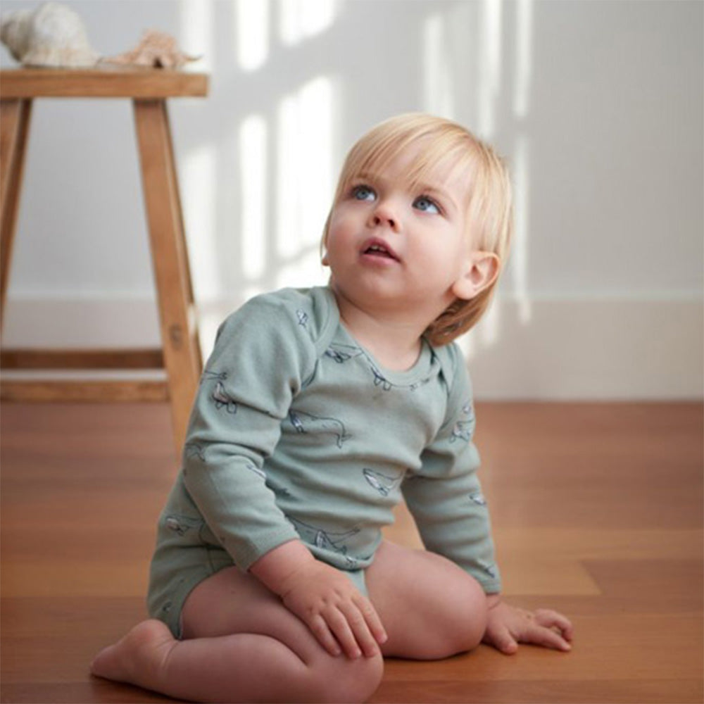 Cotton Long Sleeve Bodysuit - Humpback Whale Print