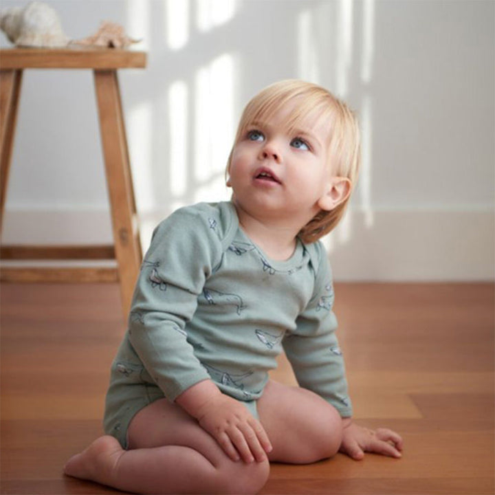 Cotton Long Sleeve Bodysuit - Humpback Whale Print