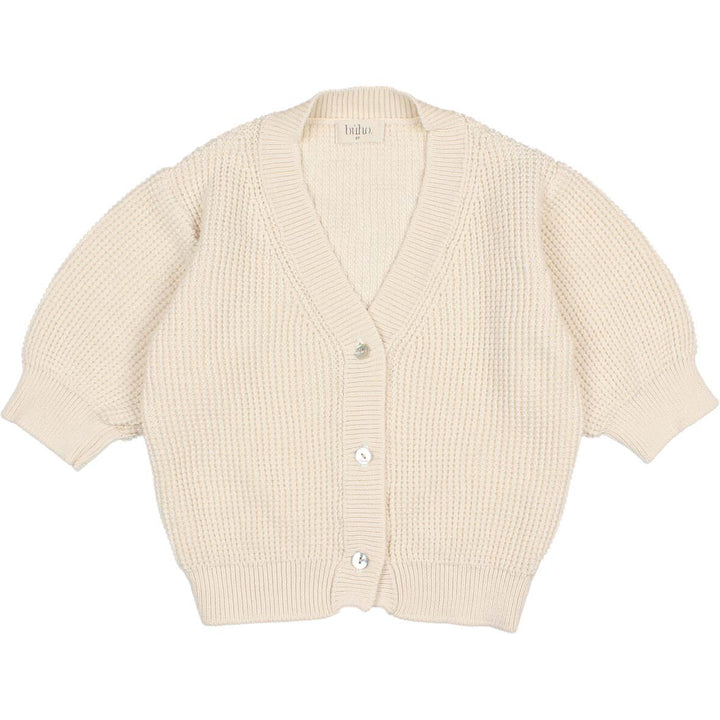 Knit Romantic Balloon Sleeve Cardigan - Talc
