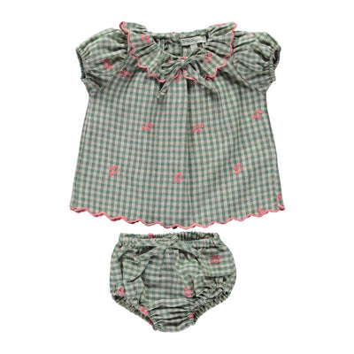 Uma Embroidery Baby Set - Green Gingham