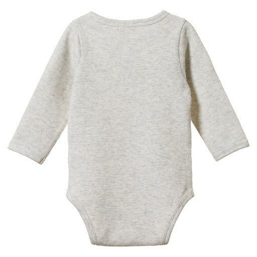 Waffle Henley Long Sleeve Bodysuit - Light Grey Marl
