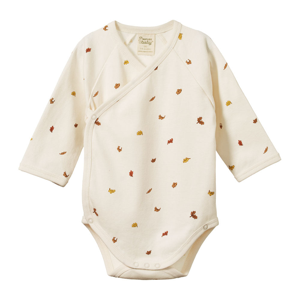Long Sleeve Kimono Bodysuit - Leaf Print