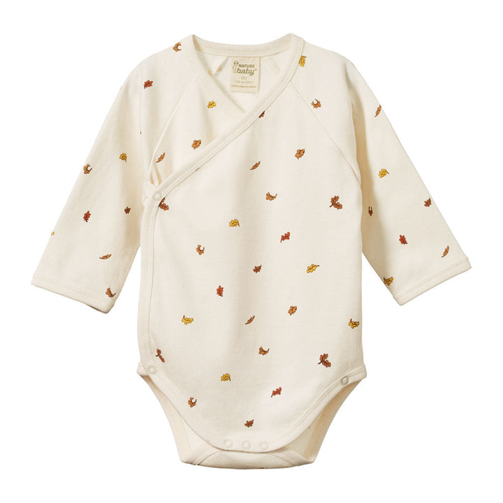 Long Sleeve Kimono Bodysuit - Leaf Print