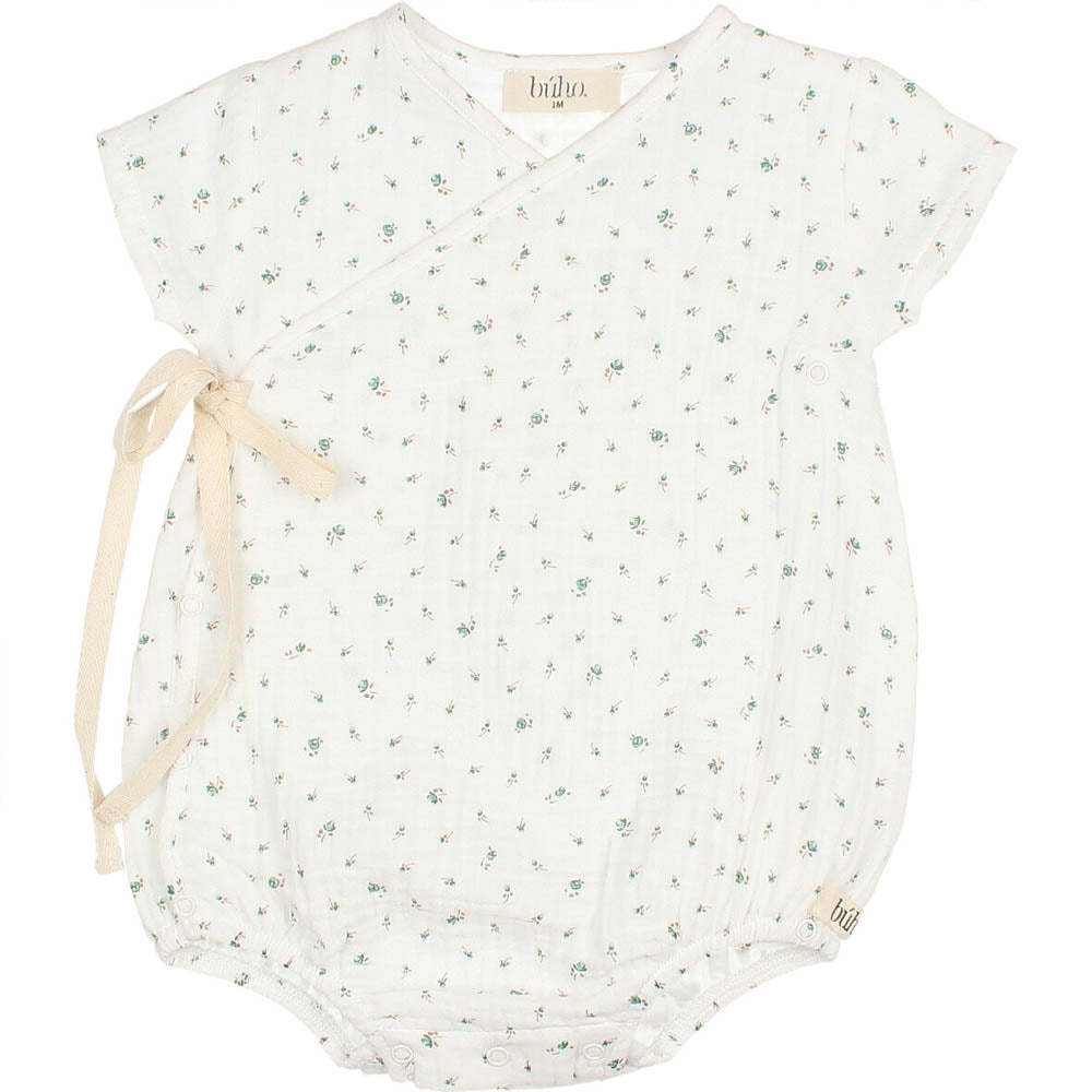 Newborn Garden Cross Romper with Ribbon Tie - Garden